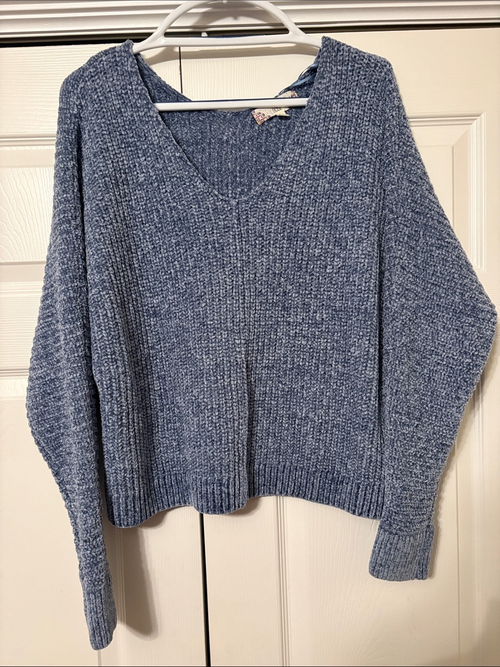 Pink Rose Dusty Blue V-Neck Sweater